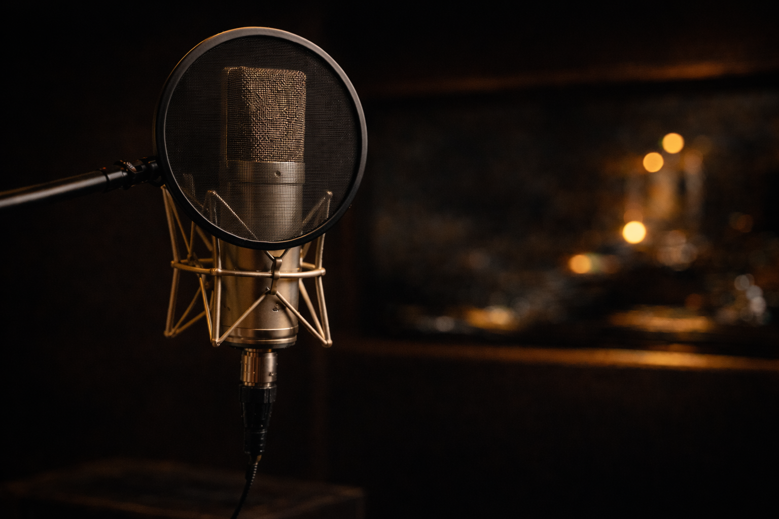 Vocal recording microphone in a private music production studio in Singapore.